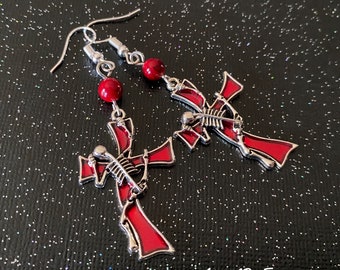Pendientes de esqueleto de resurrección con cruz roja, originales