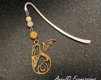 Gildenfyre Gold Dragon Bookmark with Crackle Agate and Yellow Jade