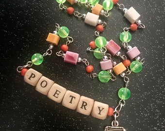 Poetry Lives Beaded Necklace with Typewriter OOAK