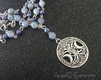 The Becoming Triple Goddess Beaded Moon Magick Necklace OOAK