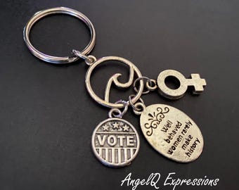 Speak up 19th Amendment Women Vote Keychain OOAK