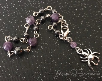 Pulsera Spider Baby con cuentas de piedra, amatista y hematita