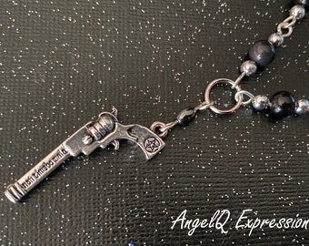 Cazador sobrenatural Demon Colt Non Timebo Mala Collar con cuentas con cuentas de bala de hematita OOAK