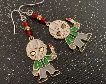 Camp Crystal Lake Killer Horror Icon Jason Voorhees Viernes 13 Slasher Película Pendientes de encanto con cuentas