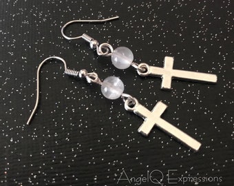 Love and the Divine Cross Earrings with Rose Quartz