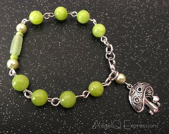 Mushroom Mushroom Toxic Green Beaded Bracelet OOAK