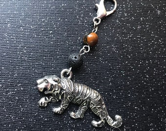 Aromatherapy Stone Keychain Bag Charm Tiger with Tiger's Eye