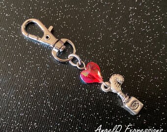 I Love Poetry Ink and Quill Heart Keychain Bag Charm