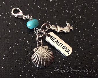 Simply Beautiful Siren Bag Charm Zipper Pull with Turquoise