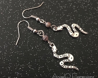 Paradise Lost Snake Earrings with Faceted Agate Beads OOAK