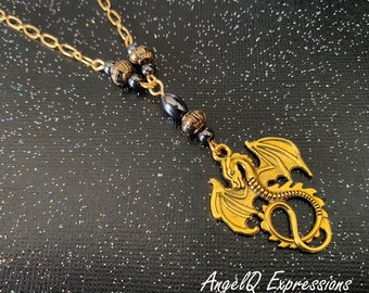 Sunfyre el collar de cadena del dragón dorado con hematita OOAK