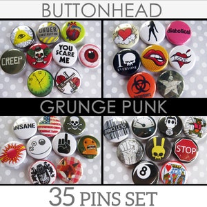 Punk Grunge Buttons Pins Rebel Set Pack of 35 1 Pinback Collectible Collection image 2