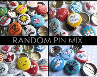 Random Pin Back Button Pins - Bulk Resale Wholesale Lot - 1 (One Inch) Mini  Size - 10-500 Per Unique Set 