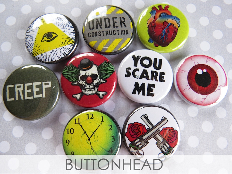 Punk Grunge Buttons Pins Rebel Set Pack of 35 1 Pinback Collectible Collection image 5
