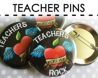 Gift for Teacher Gift Under 20, Teachers Rock Buttons Pins Set of 6