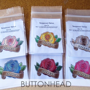 Rose Wedding Favors Pink, Red, Bronze, Yellow, Blue Rose Temporary Tattoo Set of 12 image 2