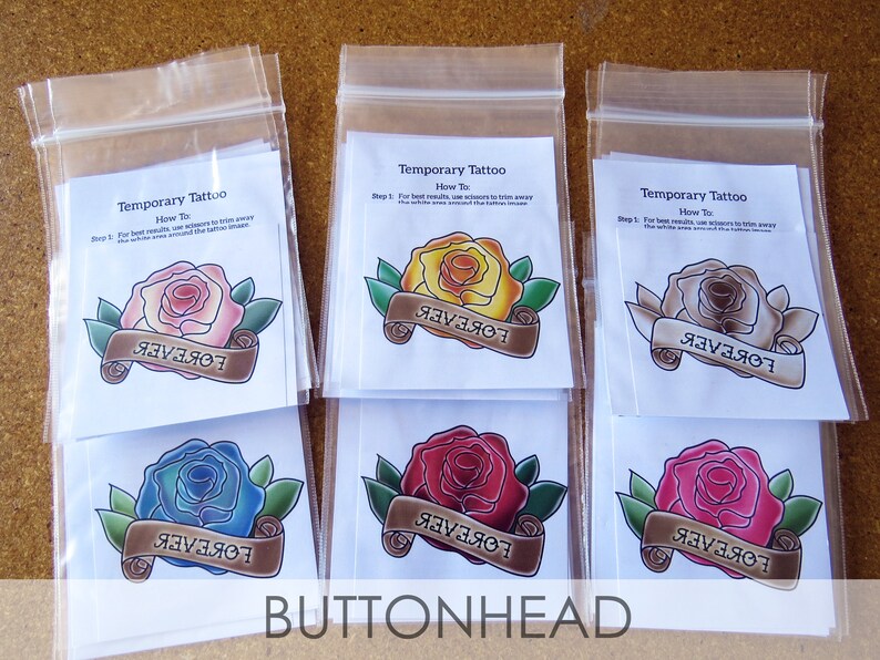 Rose Wedding Favors Pink, Red, Bronze, Yellow, Blue Rose Temporary Tattoo Set of 12 image 2