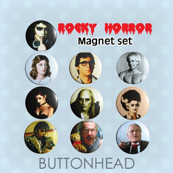 Rocky Horror Picture Show Mini Magnets or Buttons Pins 1970s (Set of 10)