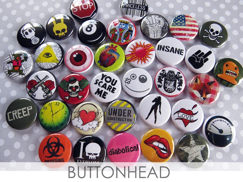 Punk Grunge Buttons Pins Rebel Set Pack of 35 1 Pinback Collectible Collection image 9