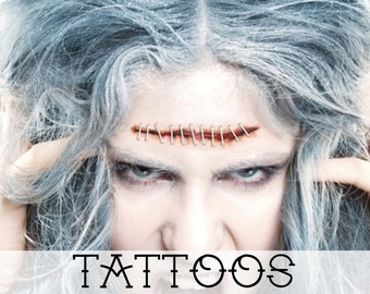 ハロウィンコスチュームアクセサリー - ロボトミー手術の縫合糸、偽の傷跡、一時的なタトゥー