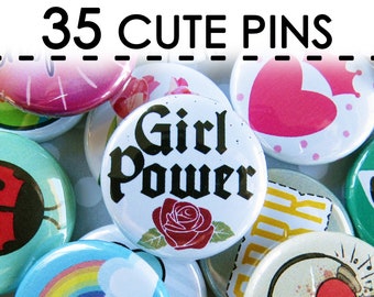 Cute Buttons Pins Set Gifts for Girls Teens Tweens - 1 Inch Pinback Button Pack Set of 35
