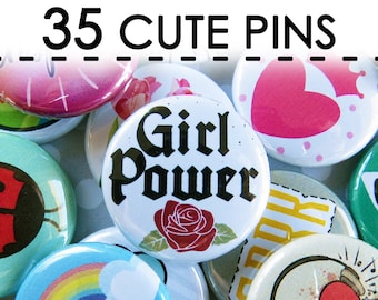 Lindo regalo para amigos, lindos botones y alfileres, lindo regalo para adolescentes, paquete de 35 botones y alfileres