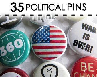 Political Pins, Activist Buttons Pin On Set for Activism, Students - Theme Pack of 35-1” Small