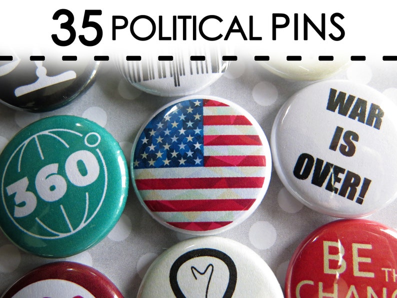 Political Pins, Activist Buttons Pin On Set for Activism, Students Theme Pack of 35-1 Small image 1