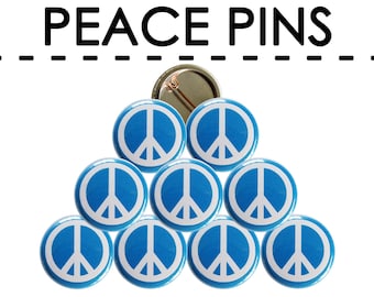 Botones, pines e insignias con el símbolo de la paz mundial (juego individual o múltiple) - Opción de texto personalizado personalizable