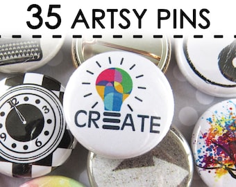 Small Gift for Artist, Gift for Art Student, Gift for Art Teacher, Gifts for Creative Artistic Person People - 35 Buttons Pins