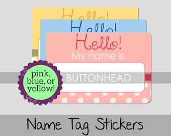 10 etiquetas adhesivas con nombres para baby shower: rosas, azules o amarillas