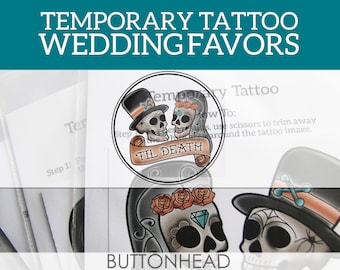 12 regalos de boda alternativos - Tatuajes temporales de boda con calaveras de azúcar - Regalos de boda para el Día de los Muertos - Día de los Muertos