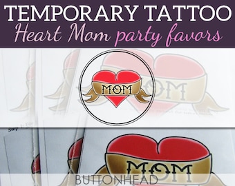 6 Heart Mom Temporary Tattoos - Mothers Day Party Favors