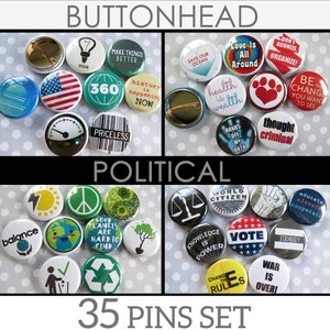 Political Pins, Activist Buttons Pin On Set for Activism, Students Theme Pack of 35-1 Small image 2