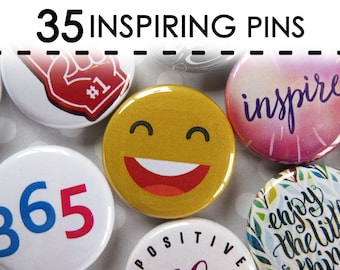 Regalo inspirador para mujeres, equipo, oficina, compañeros de trabajo, clientes: juego de 35 pines con botones inspiradores y motivacionales