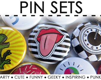 Cool Pins Buttons Sets - Hot Topic Button Pins - 1 Inch Small Theme Packs