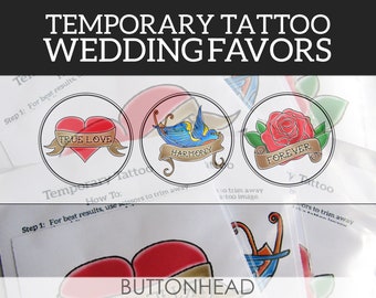 Wedding Temporary Tattoos - Temporary Tattoo Wedding Favors - Wedding Reception Activities  - Set of 12