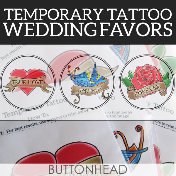 Wedding Temporary Tattoos - Temporary Tattoo Wedding Favors - Wedding Reception Activities  - Set of 12