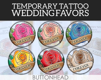 Rose Wedding Favors - Pink, Red, Bronze, Yellow, Blue Rose Temporary Tattoo (Set of 12)