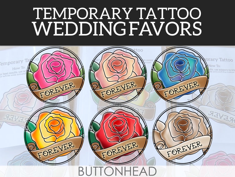 Rose Wedding Favors Pink, Red, Bronze, Yellow, Blue Rose Temporary Tattoo Set of 12 image 1