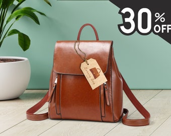 Versatile Genuine Leather Backpack - Convertible Shoulder Bag for Women | Elegant Laptop & Bookbag Purse