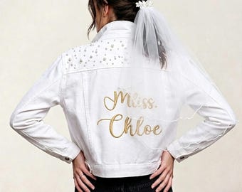 Personalized white women's denim jacket,Future Lady Jacket,Single party jacket,,Wedding Gift,Custom Bride Jacket