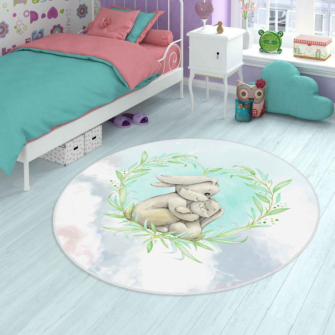 Cute Rabbits Kids Rug,bunny Themed Children's Rug, Baby Playroom ...