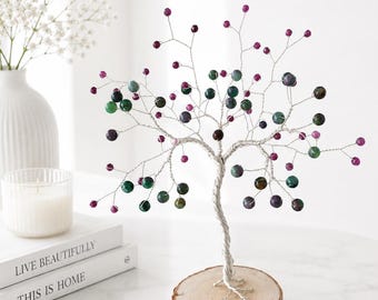 40th Ruby Wedding Anniversary Gift, Handmade Gemstone Tree, Personalised gift for parents