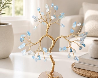 Natural Aquamarine crystal tree, 19th Anniversary sculpture, March birthstone home decor