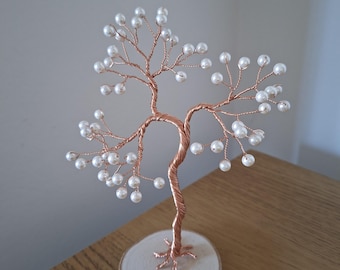 Regalo de aniversario de cobre, regalo personalizado para el séptimo aniversario, árbol de perlas blancas, regalo de aniversario único, decoración del hogar, regalo personalizado