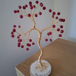 Personalised 40th Ruby Anniversary gift for parents, red ruby jade feng shui tree with custom message