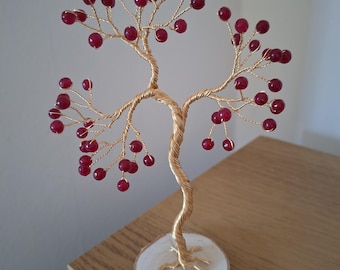Regalo personalizado para el 40.º aniversario de rubí para padres: árbol Feng Shui de jade rubí rojo con mensaje personalizado.