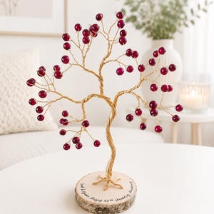 Personalised 40th Ruby Anniversary gift for parents, red ruby jade feng shui tree with custom message