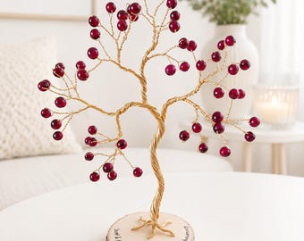 Personalised 40th Anniversary gift for parents, handmade Ruby Jade wire tree ornament